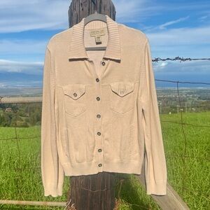 VTG Jones New York Country Western Jacket Sweater Cardigan Cotton Cream Xl